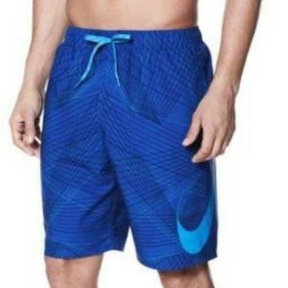 *Swim Bottoms Nike Blue Small Breaker Volley Trunks Lined Shorts 2 Pocket Mens